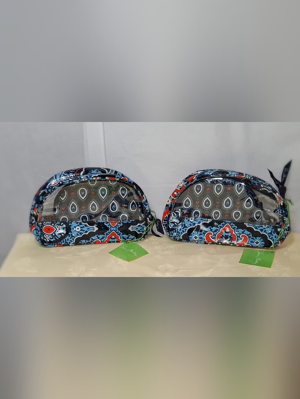 2 Vera Bradley Blue Paisley Clear Zip Cosmetic Bags- NWT